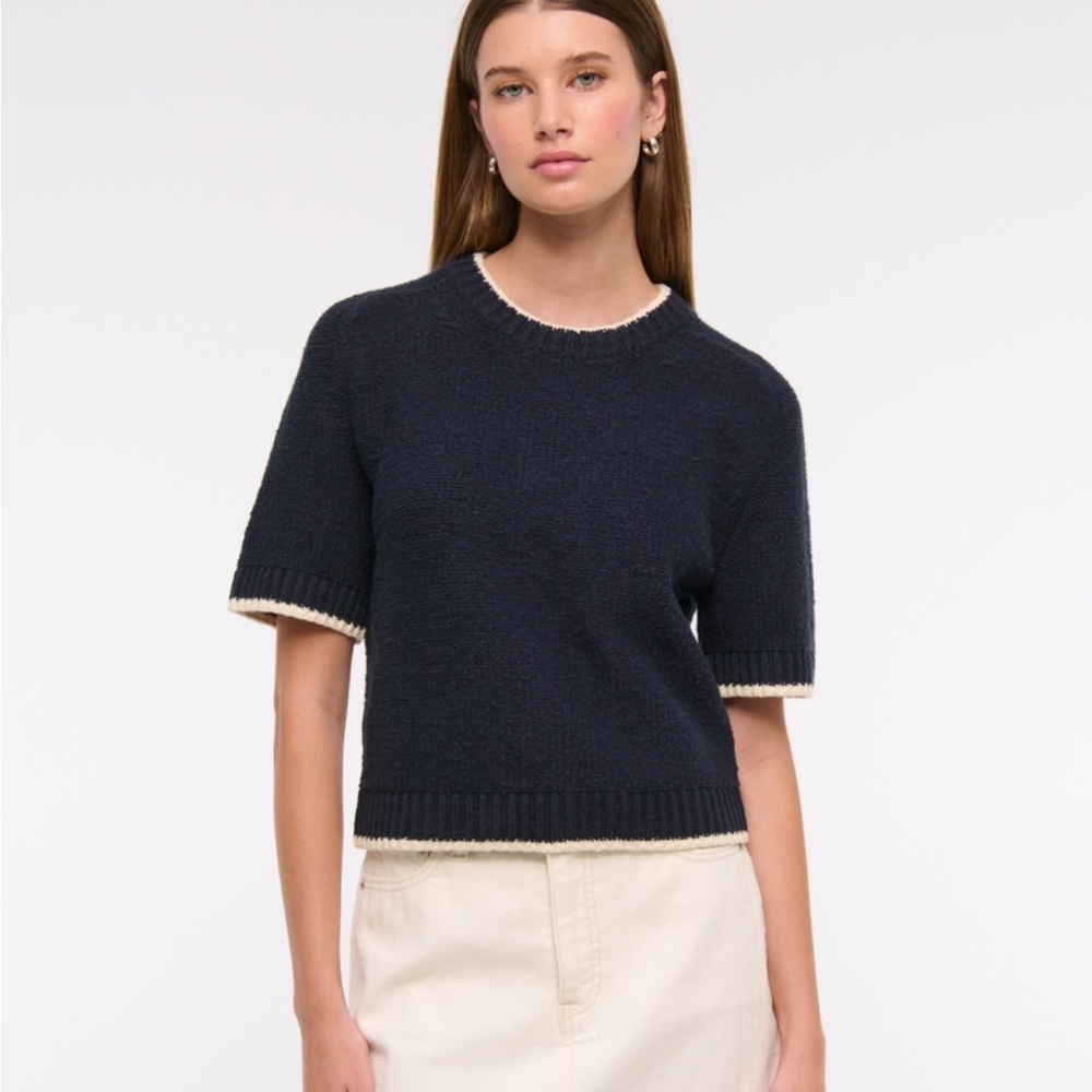 Abercrombie & Fitch Navy Sweater with Cream Trim